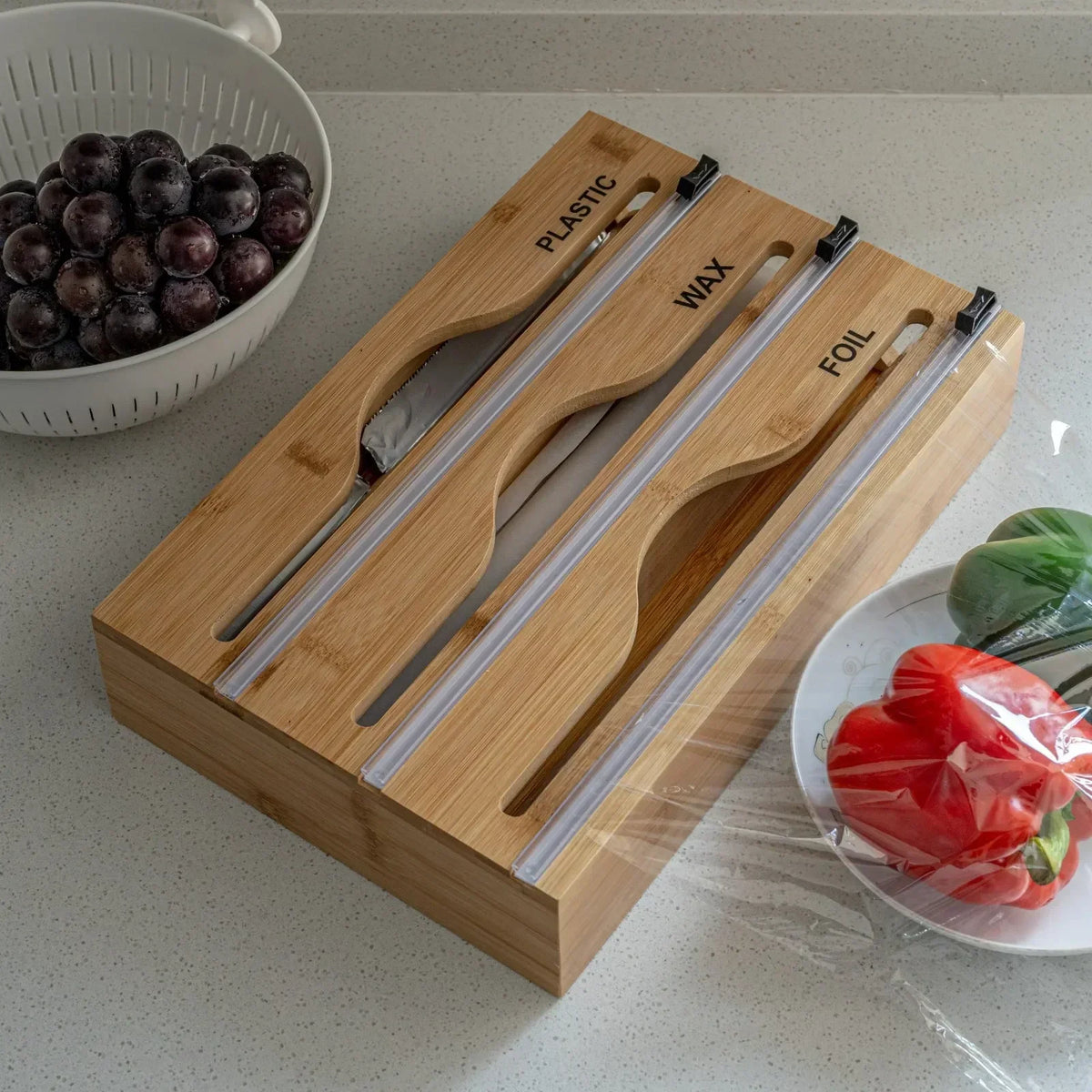 1Pc Cling Film Cutter Minimalist Wall Mounted Wooden Kitchenware Multi Compartment Layer Hidden Scratchers Kitchen Organizer