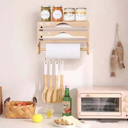 1Pc Cling Film Cutter Minimalist Wall Mounted Wooden Kitchenware Multi Compartment Layer Hidden Scratchers Kitchen Organizer