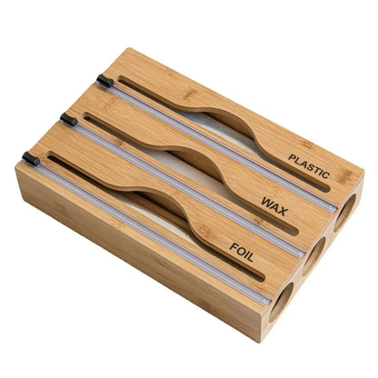 1Pc Cling Film Cutter Minimalist Wall Mounted Wooden Kitchenware Multi Compartment Layer Hidden Scratchers Kitchen Organizer